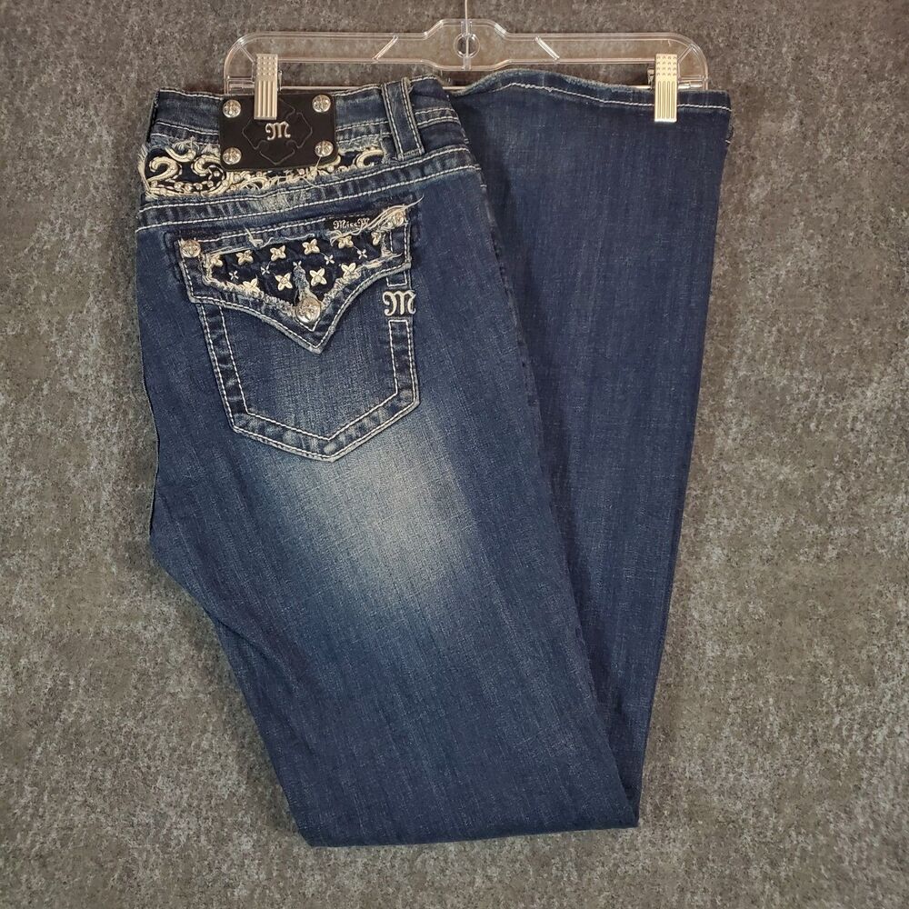 Miss Me Women's 34 Signature Bootcut Jeans Embellished Distressed Y2K
